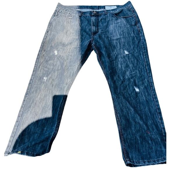 🖤 Six Lincoln New York Straight Fit Jeans 42x30 Distressed Dark Wash - Picture 1 of 5